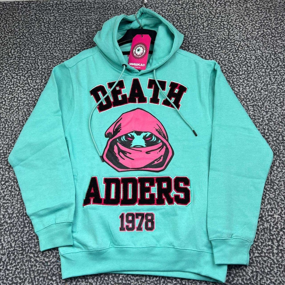 Mishka Death Adders Hoodie Men Small Teal Pink Graphic Pullover Sweatshirt New S